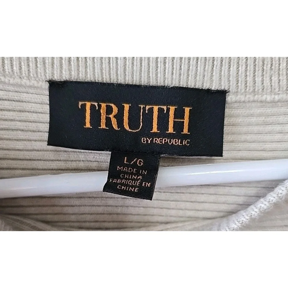 Truth by Republic Textured Waffle Knit Sweater Women's Size Large Ivory Pullover